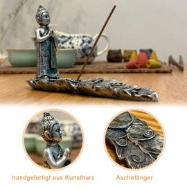 MFunke Buddha Incense Holder with 30 Incense Sticks for Aromatherapy Meditation Yoga Room Fragrances Silver Resin