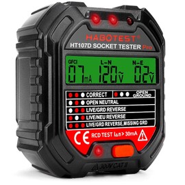 MINSHUXI Socket Tester with RCD Test and LCD Voltage Display Fi Tester Leak Voltage and Current Indicator Socket Tester 6 Types of Fault Diagnosis 48-250V