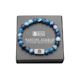 Matte Green Striped Agate and Sterling Silver Bracelet, Men's Beaded Bracelet