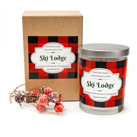 Ski Lodge, Buffalo Plaid 100% Soy Mahogany Candle Scented with Lavender, Mahogany, Cedar Wood Hand Poured in The USA