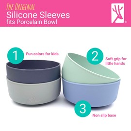 Elk and Friends Kids Porcelain Bowl Silicone Sleeves | Sleeves Only | Microwave & Dishwasher Safe | Non Slip