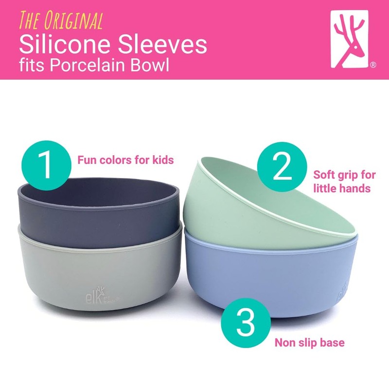 Elk and Friends Kids Porcelain Bowl Silicone Sleeves | Sleeves