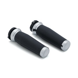 Kuryakyn 5940 Thresher Handlebar Grips for Throttle and Clutch, Dual Cable Throttle Control: 1996-2019 Harley-Davidson Motorcycles, Chrome, 1 Pair