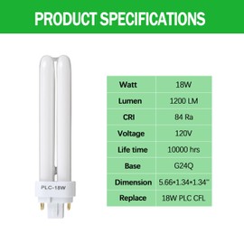 Zfegto FDS18E35/4 CFL Light Bulbs for Panasonic, 4 Pin G24q-2 Base 18W 3500K Double Tub, Compact Fluorescent Light Bulbs 4Pcs