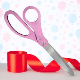 25 Inch Light Pink Giant Scissors – Extra Large Ceremonial Cutting Tool with Red Ribbon for Grand Opening Event Supplies Decorations and Business Celebrations