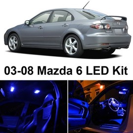 LEDpartsNow for Mazda 6 2003-2008 LED Interior + License Plate Tag Lights Package Kit 8 Bulbs, Blue