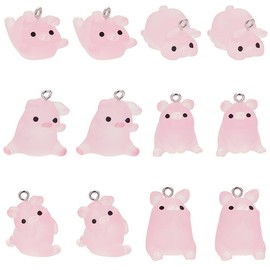 SUNNYCLUE 1 Box 48Pcs 6 Styles Mini Pig Charms Luminous Charms Cute Animals Pink Resin Glow in the Dark Charm for Jewelry Making Charms Supplies DIY Crafting Necklace Bracelet Earring Beginners