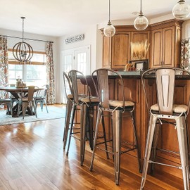 Barnett Home Decor Ticking Stripe Natural Square Bar Stool Cushion with Ties - for 12" Metal Industrial Barstools - 12" Tolix-Style Counter-Height Chairs - Latex Foam, Machine Washable