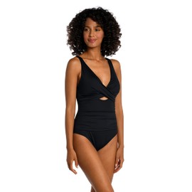 La Blanca Women's Island Goddess Cross Front Keyhole One Piece Swimsuit, Black, 6