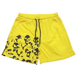 MECH-ENG - Pantalones cortos gráficos para hombre, para entrenamiento, correr, informales, atléticos, de malla, con cordón, Amarillo, X-Small