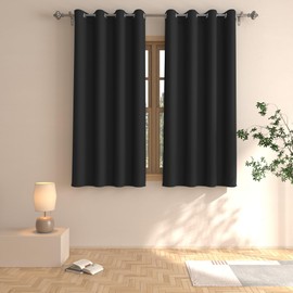 Black Blackout Curtains Bedroom 48 inches Long Window Curtain Panels Room Darkening Living Room Grommet Top Thermal Insulated Drapes Kitchen Bathroom Basement 2 Pieces 52"x48"