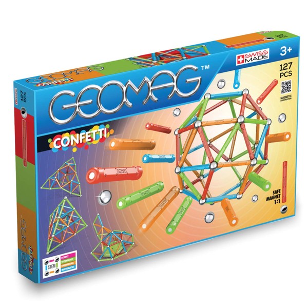 GEOMAG Magnetic Sticks and Balls Building Set | 127 Piece | Magnet Toys for STEM | Creative, Educational Construction Play | Swiss-made Innovation | Confetti |Age 3+