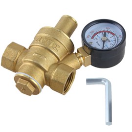 CNCYEAH D15 Pressure Regulator Water Adjustable, Brass Water Pressure Regulator, Pressure Reducing Valve with Pressure Gauge and Wrench for Water Pressure