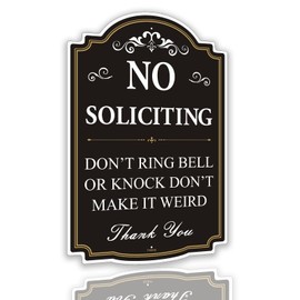 FHEGI 12” x 8” No Soliciting Yard Sign, No Soliciting Sign, Don't Ring Bell or Knock Don't Make it Weird sign, Metal black and white, Reflective Rust Free Aluminum,Weather Resistant, Weatherproof