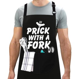 LINEN CLOSET® Bbq Apron for Men Funny Aprons Grilling Novelty Barbecue Aprons Kitchen Cooking Gift Apron with 2 Front Pockets-Fork Apron