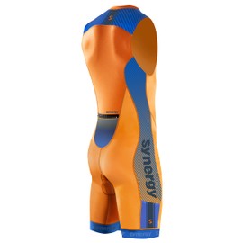 Synergy Triathlon Tri Suit - Men's Elite Sleeveless Trisuit (Neon Tangerine/Sky, XX-Large)