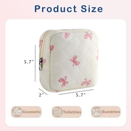 RSRSLEII Small Quilted Cosmetic Pouch for Purse, Mini Cotton Makeup Bag with Compartments, Cute Zipper Lipstick Holder for Women (03White Bow)