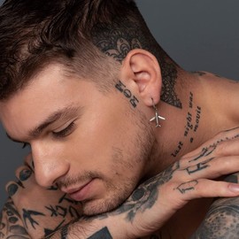 925 Sterling Silver Earring for Men Hoop Earring with Charm Men Earring Huggie Hoop Earring Men Jewellery Gift for Men Gift Aeroplane Small Hoop