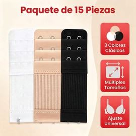 15Pcs Extensor de Brasier para Mujer,Correas de Gancho de Extensión Elásticas para Bra, Sujetador Extensión de Tirantes Extensiones elásticas para Mujer,Accesorios de Sujetador,Blanco/Negro/Tono Piel
