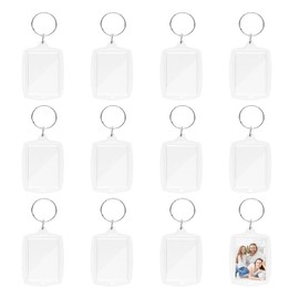QIYUDA 12 Pcs Keychain Picture Holder, Acrylic Frame Clear Key Chain Photo Insert 3.2 X 5.2 Cm