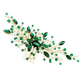 LALADEFIEE Comb Green Hair Accessories, Green Rhinestone Hair Comb, Rhinestone Hair Comb, Hair Ornament, Hair Clip, Wedding Headpiece, Wedding Hair Comb, Zinc Alloy, Green