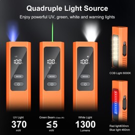 PRO EDC Flashlight Flat with Green Beam, UV Light and 500LM White Light LED Combo, IPX4, Portable Pocket Flash Lights with Magnet for Outdoors Camping and Travel (Orange)