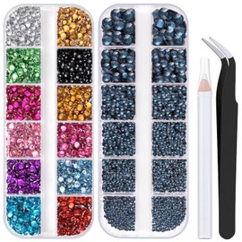Nail Rhinestones 4520PCS 1.5-6mm Colorful Black Blue Round Flatback Crystal Shine Diamonds for DIY Crafts Nail Art