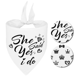 Raisingwell Engagement Gift for Couples Dog Bandana 1 Pack 2 Pattern Reversible, She Said Yes Dog Bandanas,Wedding Party Triangle Scarf for Medium to Extra Large Breed Dogs(X-Large)