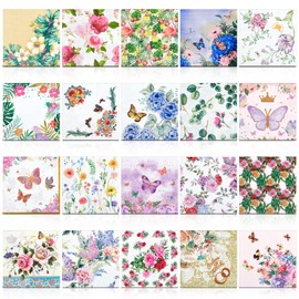 Crtiin 20 Pack Assorted Floral Napkins for Decoupage Toile Napkins Flower Cocktail Decorative Paper for Birthday Party Beautiful Gorgeous, 20 Styles Each 6.5 in(Style 1)