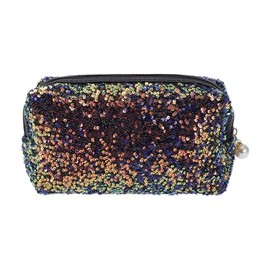 VOCOSTE 1 Pc Women Sparkly Sequin Makeup Bag for Business Travel Vacation Mixed Blue