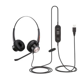 USB PC Headset with Noise Canceling Microphone, Headphones USB-A with Volume Control for Laptop, Office Call Center Work, Skype Teams Zoom Google Meet Webex Conference Dragon Dictation Softphone