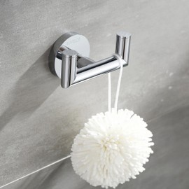 BUVELOT Towel Hook, Coat Hooks for Bathroom and Kitchen, Modern Double Robe Hook Wall Mounted, Chrome, 077020-CR, Leo Series