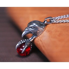 Baldur Jewelry - Viking Celtic Huginn Muninn Raven Morrigan Necklace - Allfather Odin Bird Pendant - Celtic Necklace For Men and Women - Crow Charm With 22 Inch Long Chain (Raven with Red glass Ball)