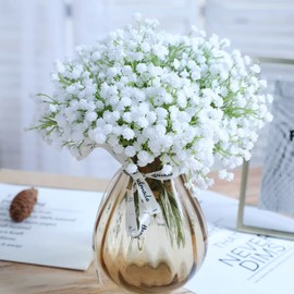 N&T NIETING Babys Breath Artificial Flowers White, 15Pcs Fake Gypsophila Bouquet Flowers Bulk Real Touch Faux Babies Breath Arrangement for Wedding Floral Party Home Centerpieces Decoration, White
