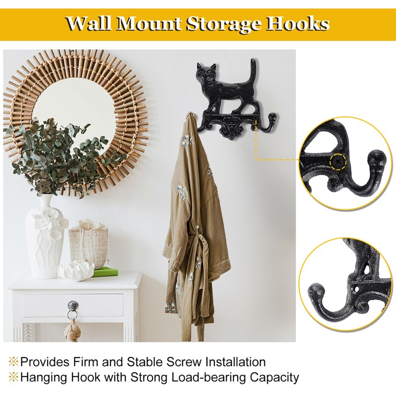 OwnMy Cast Iron Cat Key Holder Decorative Wall Coat Hooks