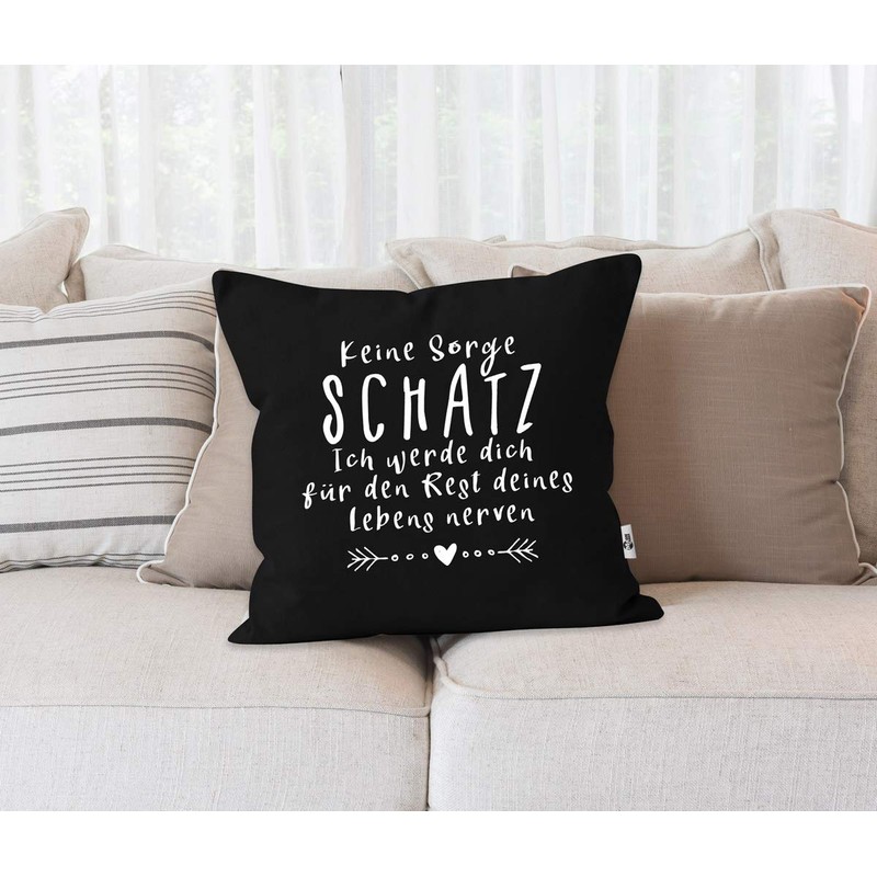 MoonWorks® Cushion Cover Saying "Keine Sorge Schatz" Funny Gift Love
