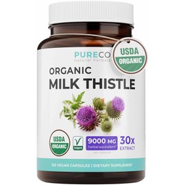 Pure Cápsulas Cardo Mariano Orgánico Usda Suplemento Silimarina Apoyo Hepático Superconcentrado 300 Extracto Equivalente