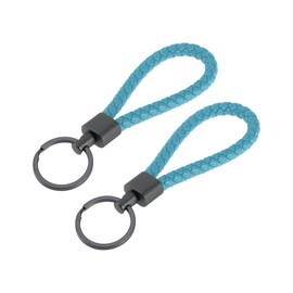 A ABSOPRO Car Keychain Universal Key Chain with Ring for Key Fobs for Home for Women Leather,Zinc Alloy Light Blue 2 Pcs
