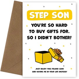 Happy Birthday Step Son Card for Men - You're Hard to Buy For! Cute, Humorous Keepsake that is Step Son Birthday Cards for Men
