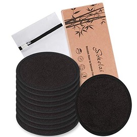 Almohadillas desmaquillantes reutilizables color negro, lavables, paquete de 10 unidades de algodón orgánico de bambú para cara y ojos con bolsa de...