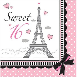 Creative Converting 661184 Sweet 16 Paris Lunch Paper Napkins, Pink/Black, 6.5", 18 Ct.