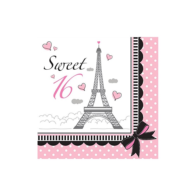 Creative Converting 661184 Sweet 16 Paris Lunch Paper Napkins, Pink/Black,