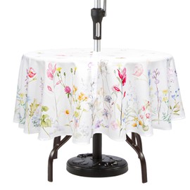 Outdoor Tablecloth with Umbrella Hole, Spring & Summer Outdoor Tablecloth, Fabric Spill Proof and Waterproof with Zipper Floral Tablecloth for Spring/Summer/Party/Picnic Rectangle 60 x 84 in