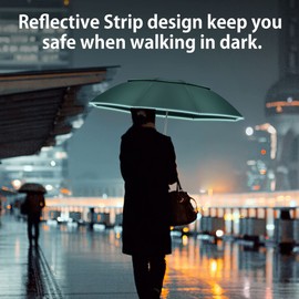 Urvoix Travel Umbrella Compact Windproof - Ventilation Umbrella with Double Dome for Rain, Portable Umbrella Inverted Automatic Opening and Closing with Reflective Strips, Green