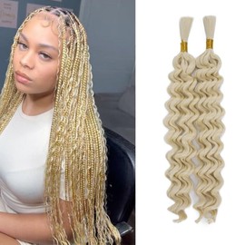 Deep Wave Bulk Hair for Braiding, 2 Packs, Curly Braiding Hair, No Weft, Curly Wave, Bulk Hair Bundles, Bohemian Braiding Hair Extensions, Wet and Wavy Braiding Hair, 160 g (613#, 20 Inch (Pack of 2))