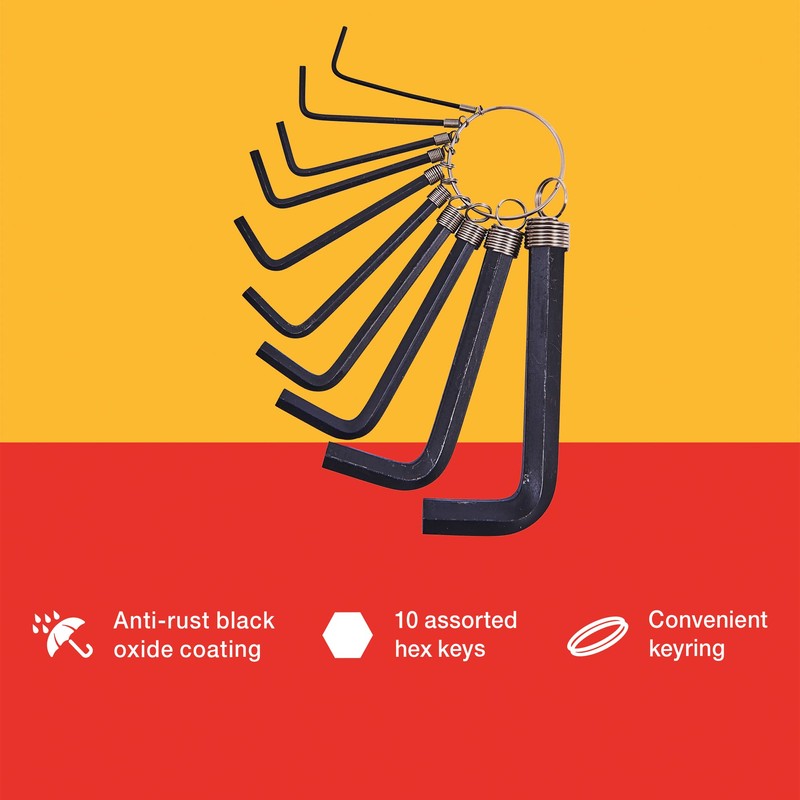 Amtech I8750C Hex Key Set, 10 Assorted Anti-Rust Hex Keys,