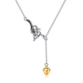 YAFEINI Squirrel Necklace 925 Sterling Silver Adjustable Lariat Y Squirrel Necklace Squirrel Pendant Jewelry for Women Gifts