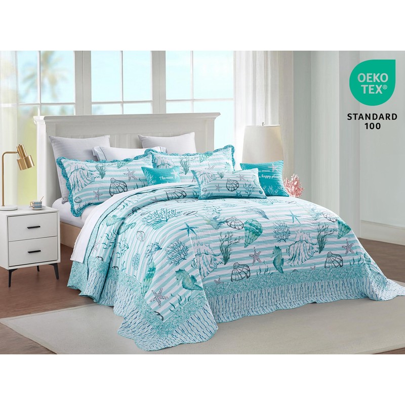 HZ & HY Coastal Oversized King Bedspread 128x120 Extra Wide,