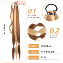 BOBIYA Long Braided Ponytail Extension, 30 Inch Pre-Stretched Braiding Hair Extensions, DIY Braided Ponytail, Natural Soft Braids (Medium Brown Highlighted)