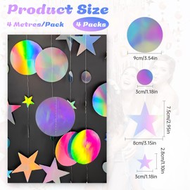 FIHODONE 4 PCS 4m(13.12ft) Decorations Shiny,Streamers Party Decorations Star Circle,Star Garland Hanging for Wedding Birthday,Christmas Garlands for Party Decoration